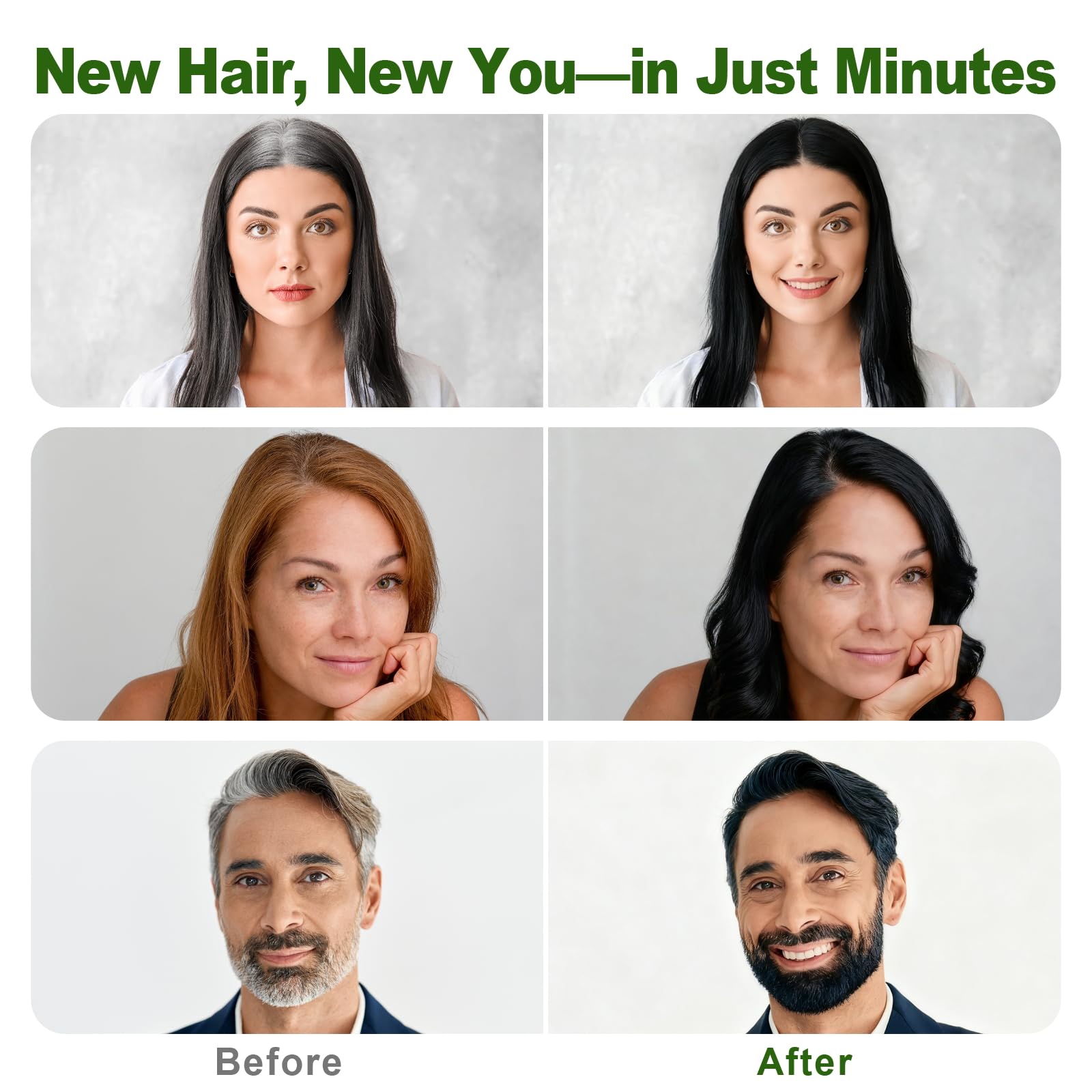 Limer Hair Dye Shampoo color transformation illustrates quick gray coverage.
