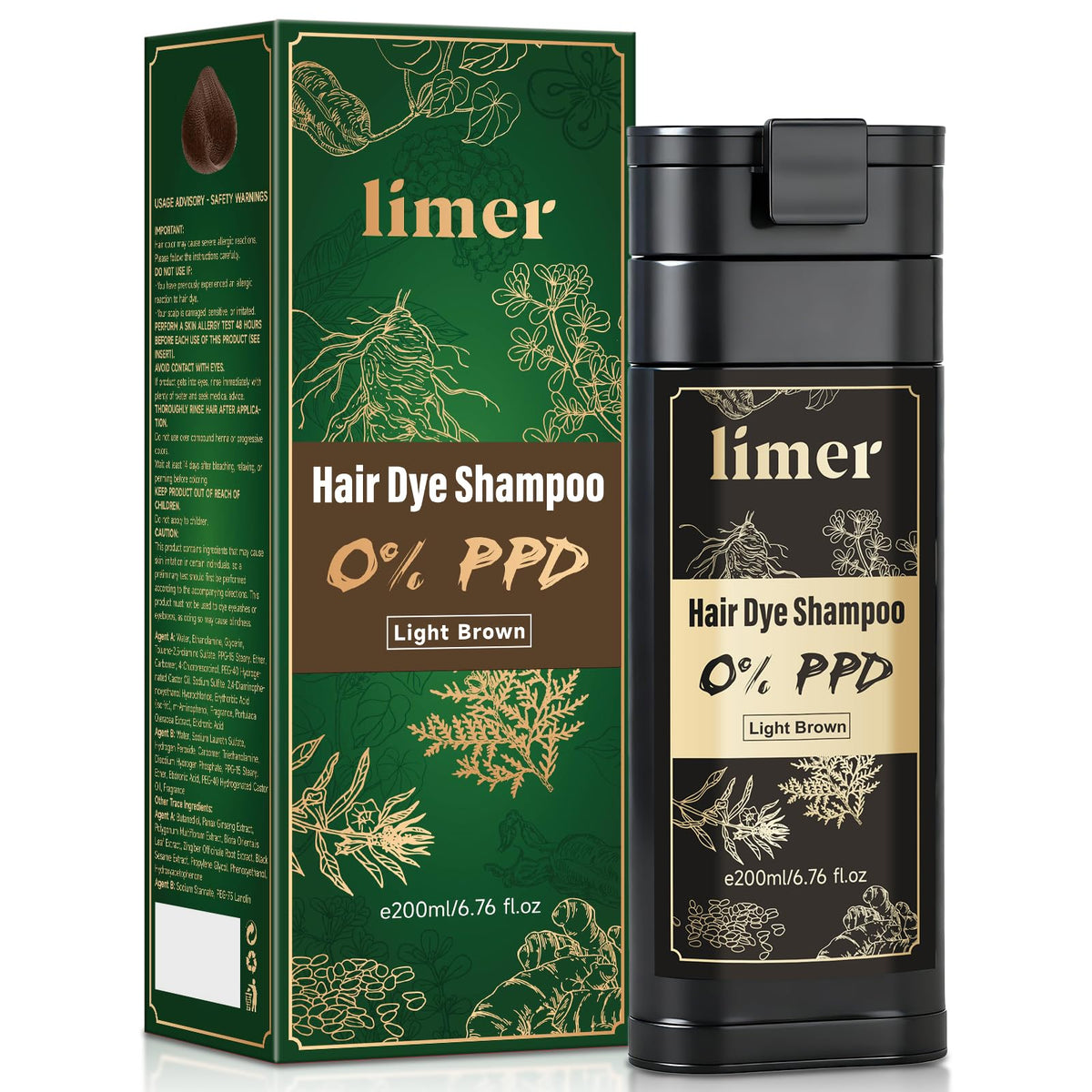 Limer hair dye shampoo bottle with pump for easy light brown color application