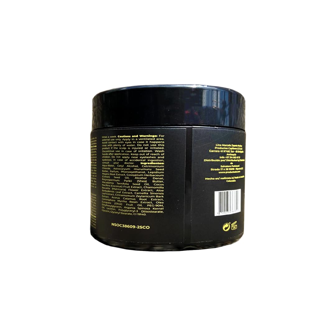 Lina Zapata LZ Maca Hair Treatment jar displays nourishing formula for hair health.