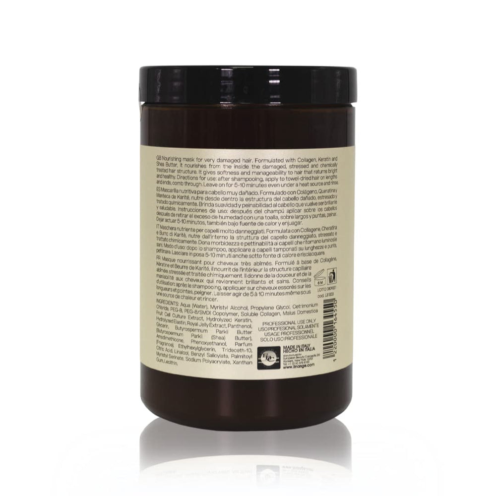 LINANGE Emergency Reconstruction Mask texture close-up highlighting rich formula for chemically treated hair