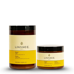 LINANGE Repair Mask hair-glow scene hints at salon-like shine.