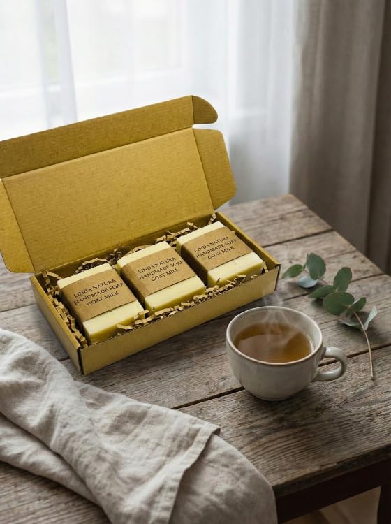 LINDA NATURA Goat Milk Soap Set bars close-up, showing smooth texture and unscented surface.