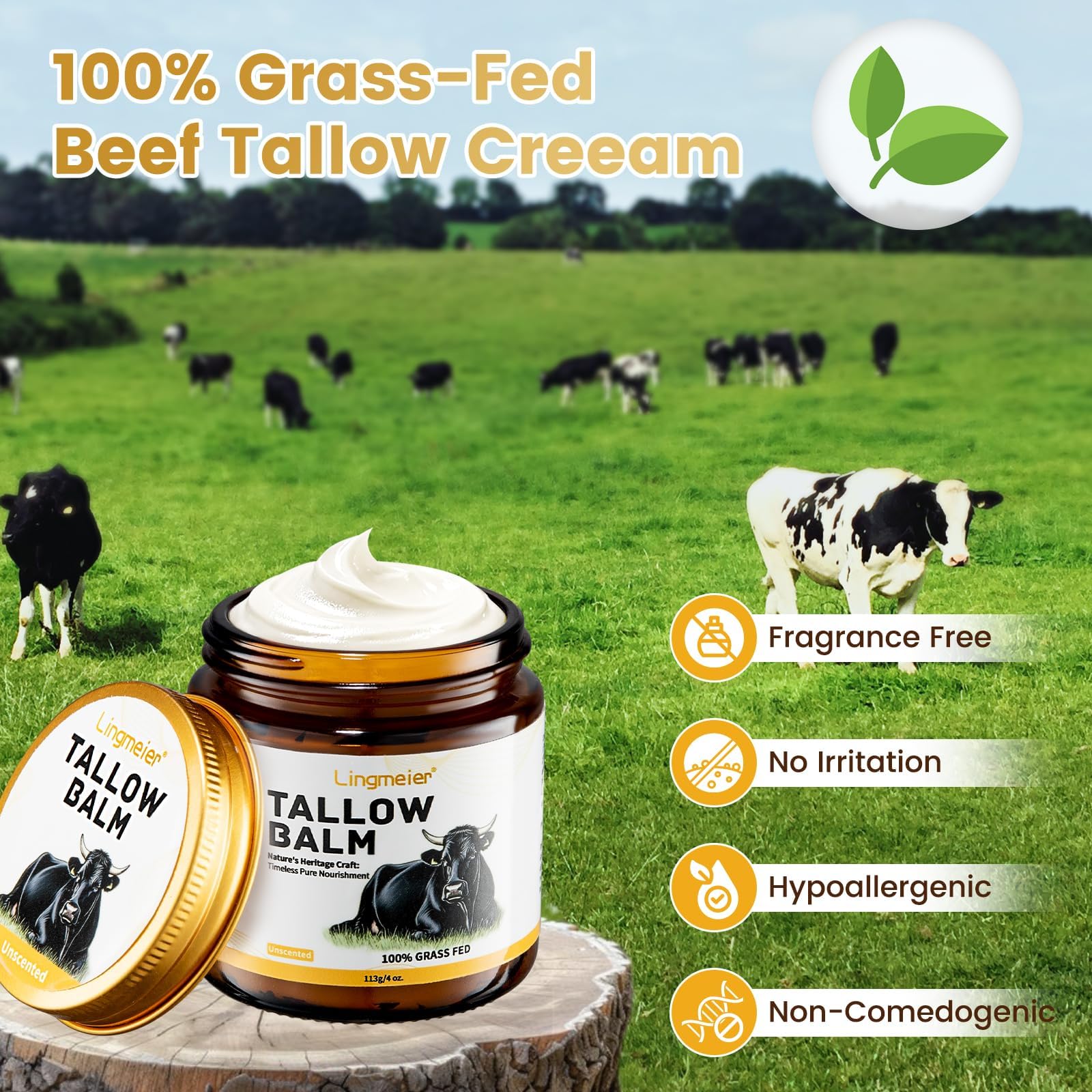 Lingmeier beef tallow balm ingredient label grass fed tallow and honey nourishment