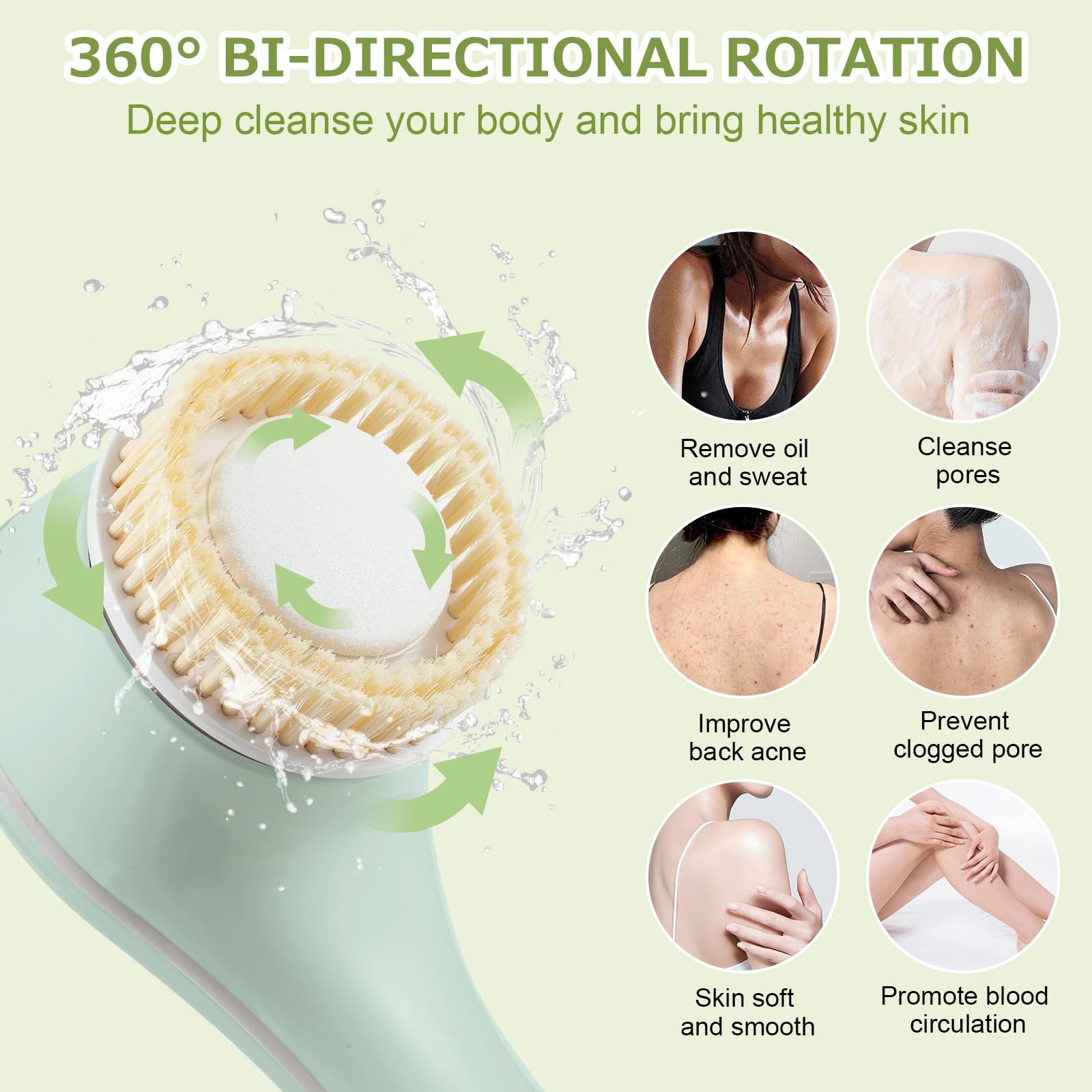 LINGSFIRE 360-degree rotation delivers deep cleaning and quick exfoliation.