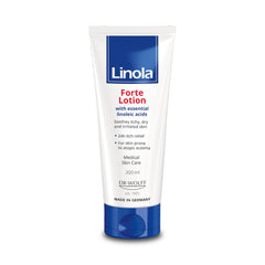 Linola Forte Lotion bottle showing 24-hour itch relief for dry skin.