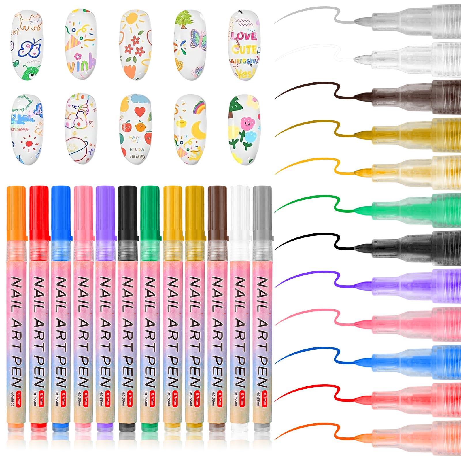 Linyuant 12 colors nail art pens set for vibrant designs and precision.