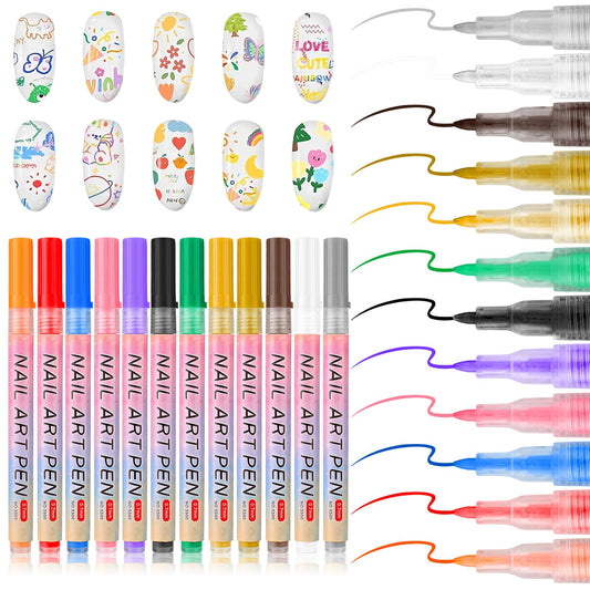 Linyuant 12 colors nail art pens set for vibrant designs and precision.