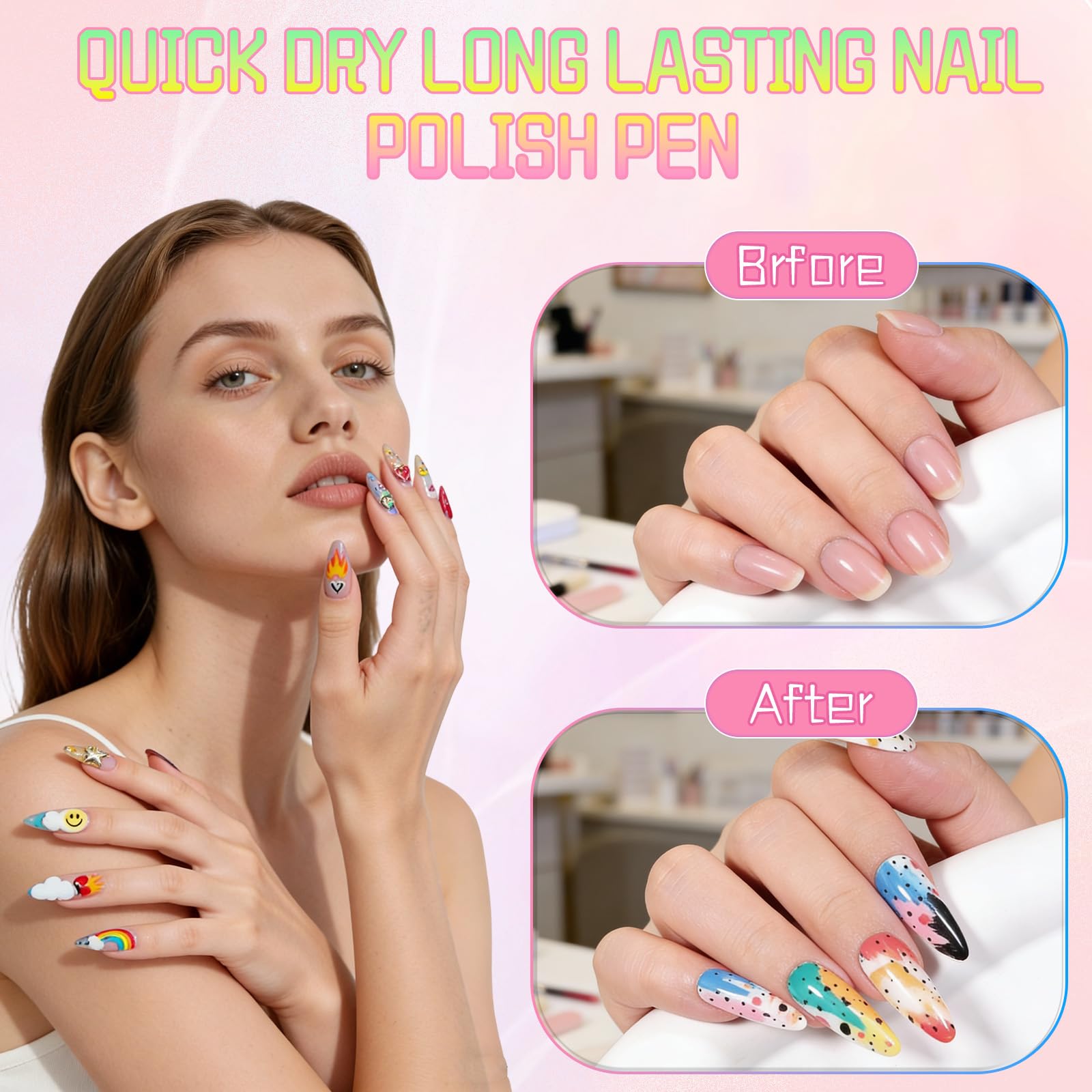 Linyuant rainbow color collection for mix-and-match nail art.