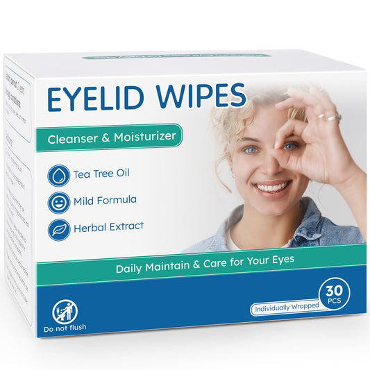 Linzercin Eyelid Cleansing Wipes with Tea Tree Oil in a pack for on-the-go cleansing.