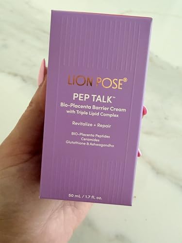 LION POSE Pep Talk cream texture closeup shows soothing formula for dry skin.