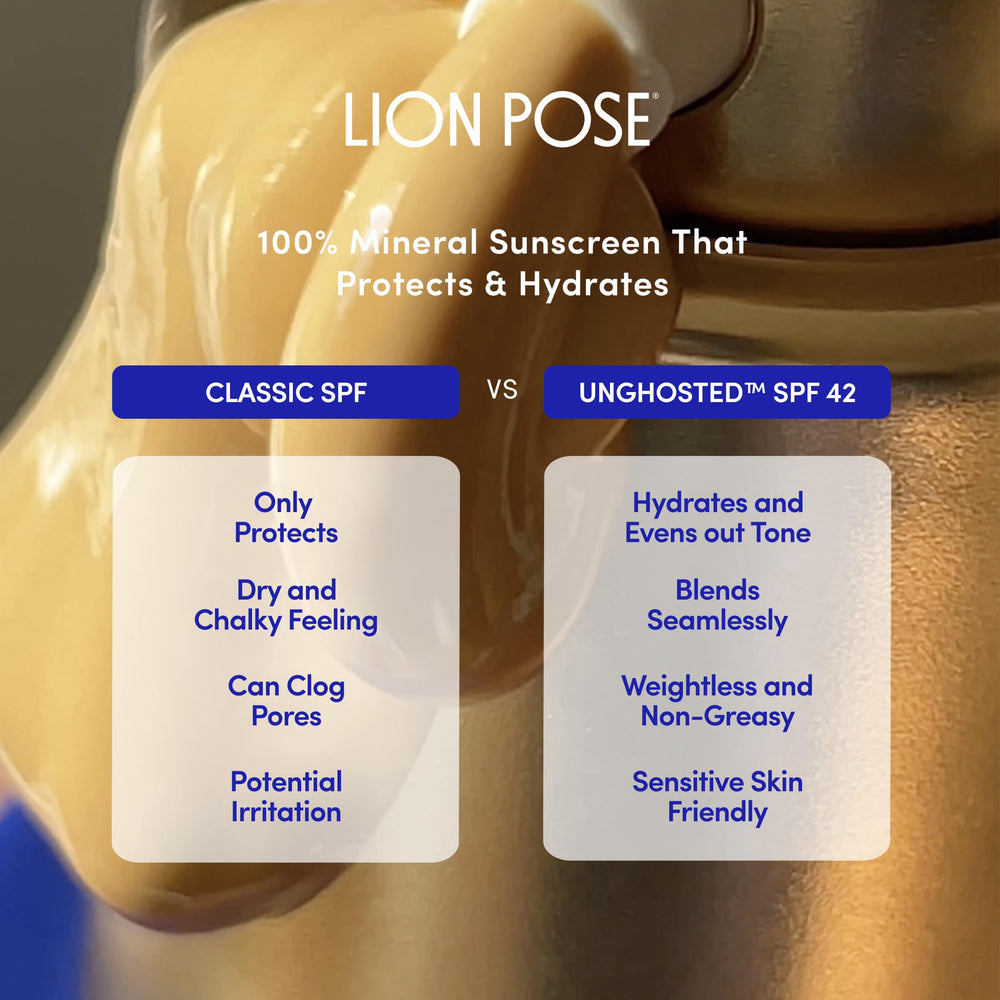 Lion Pose Unghosted sheer tint swatch blending into skin