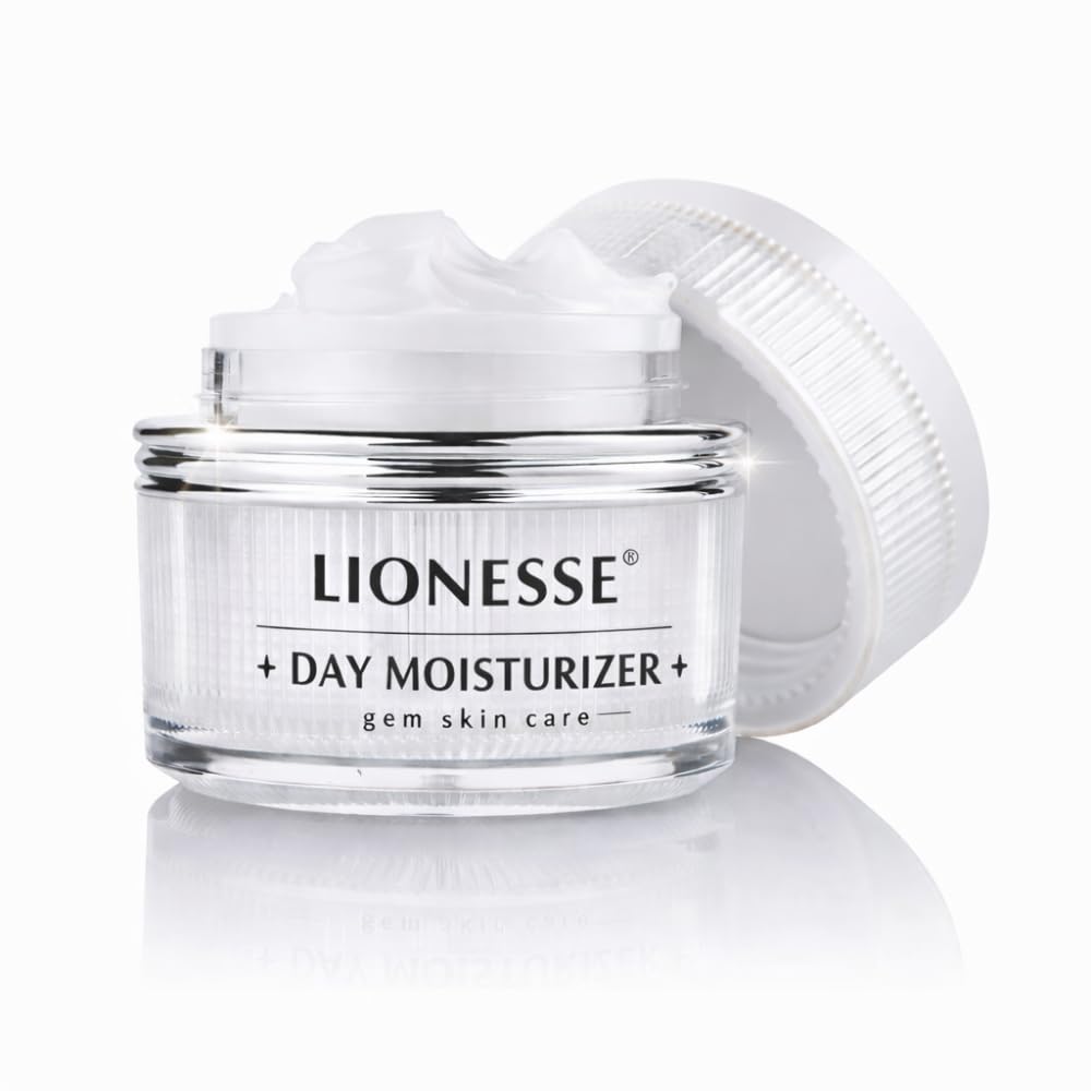 Lionesse White Pearl Day Moisturizer jar with pearl powder for radiant skin glow.