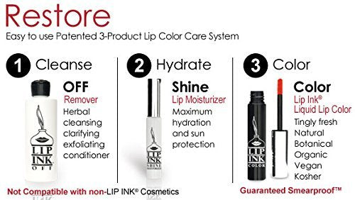Lip Ink rose lip color bottle emphasizes premium, clean formulations.