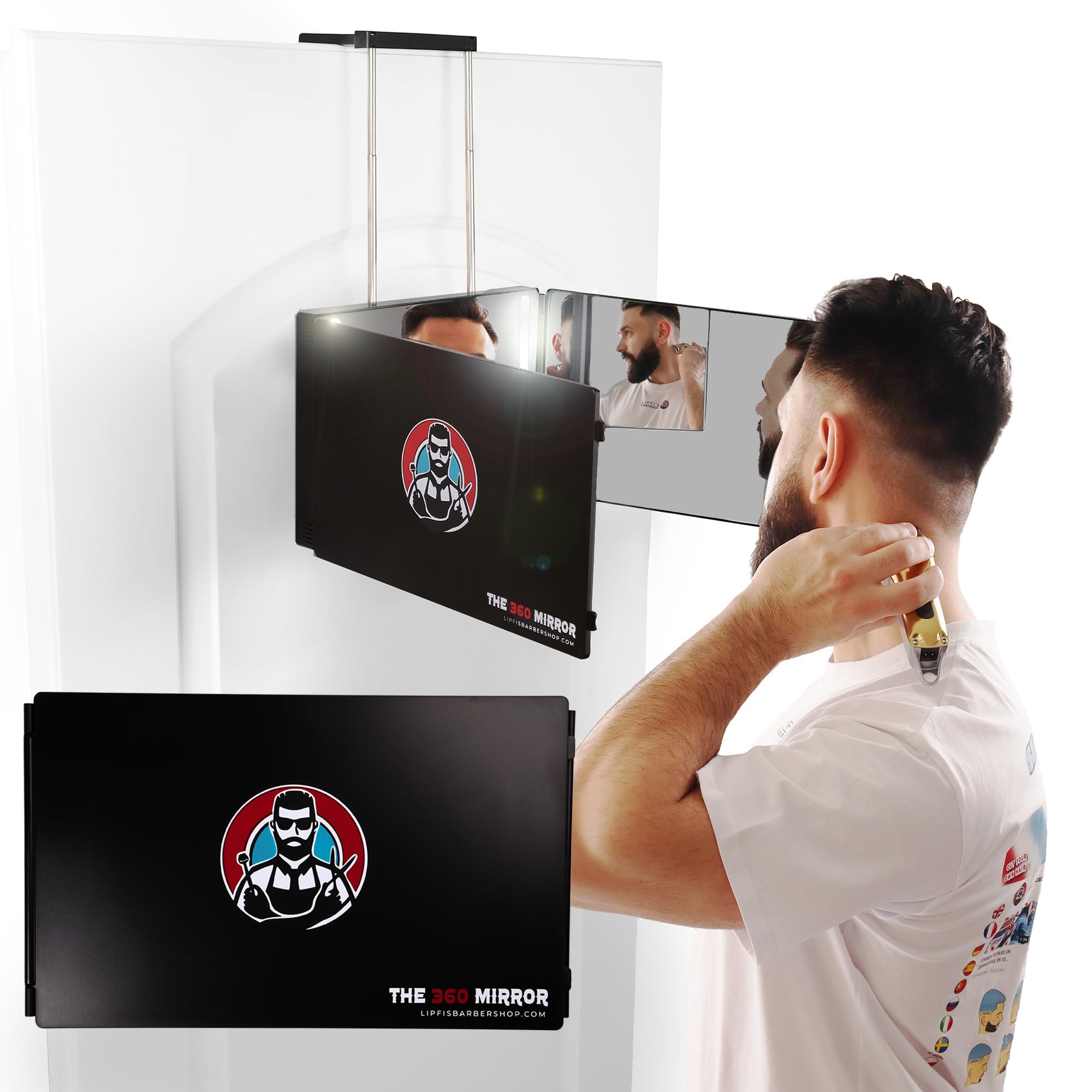 Lipfis Barbershop 360 mirror three-sided angle aids back-of-head checks.