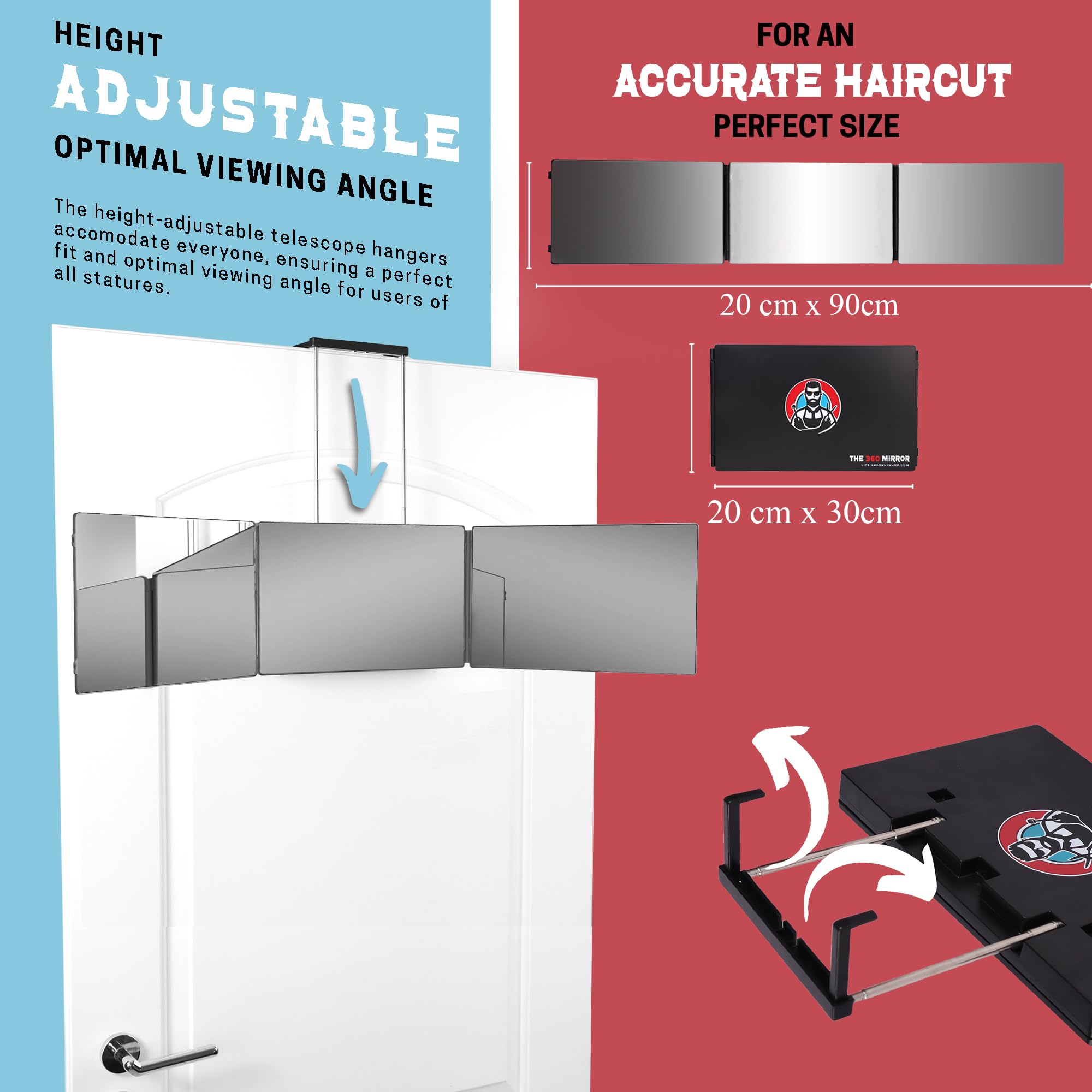 LipfisBarbershop The 360 Mirror adjustable hooks support easy setup