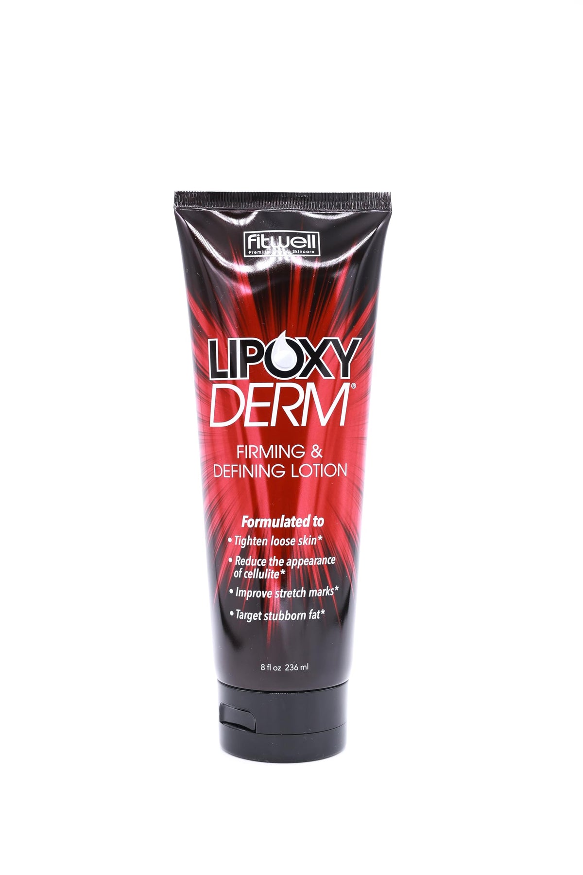 Lipoxyderm Advanced Firming Lotion bottle shows fragrance-free formula for smoother skin.