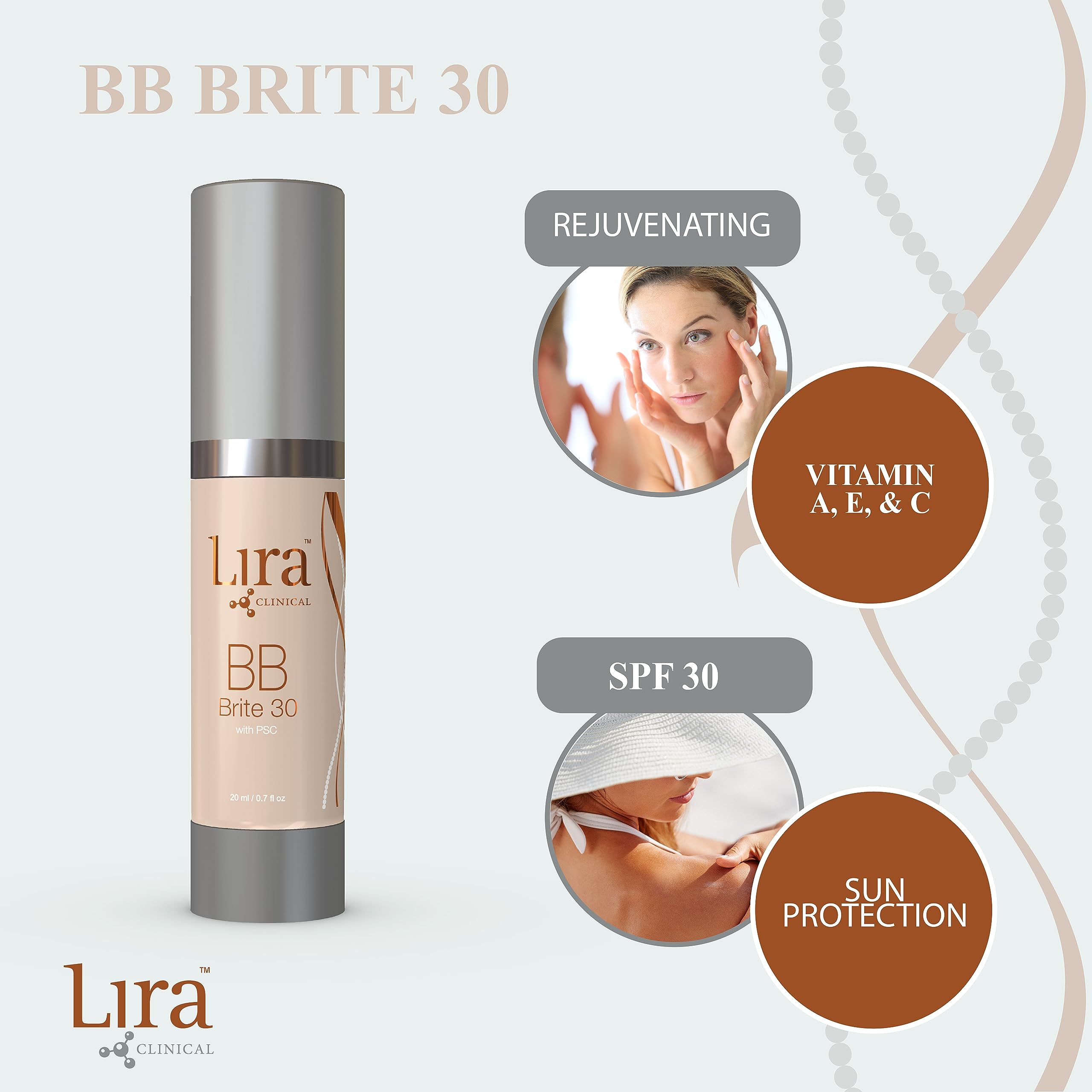 Lira Clinical BB Brite 30 applied on skin for a smooth, even finish
