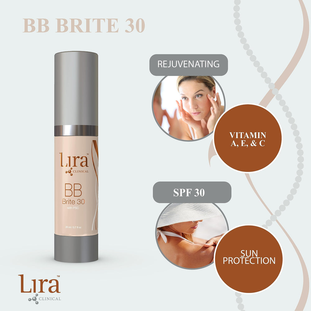 Lira Clinical BB Brite 30 applied on skin for a smooth, even finish