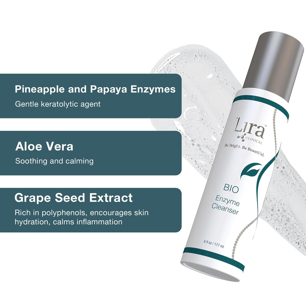 Lira Clinical BIO Enzyme Cleanser supports hydration while preserving moisture in oily-prone skin.