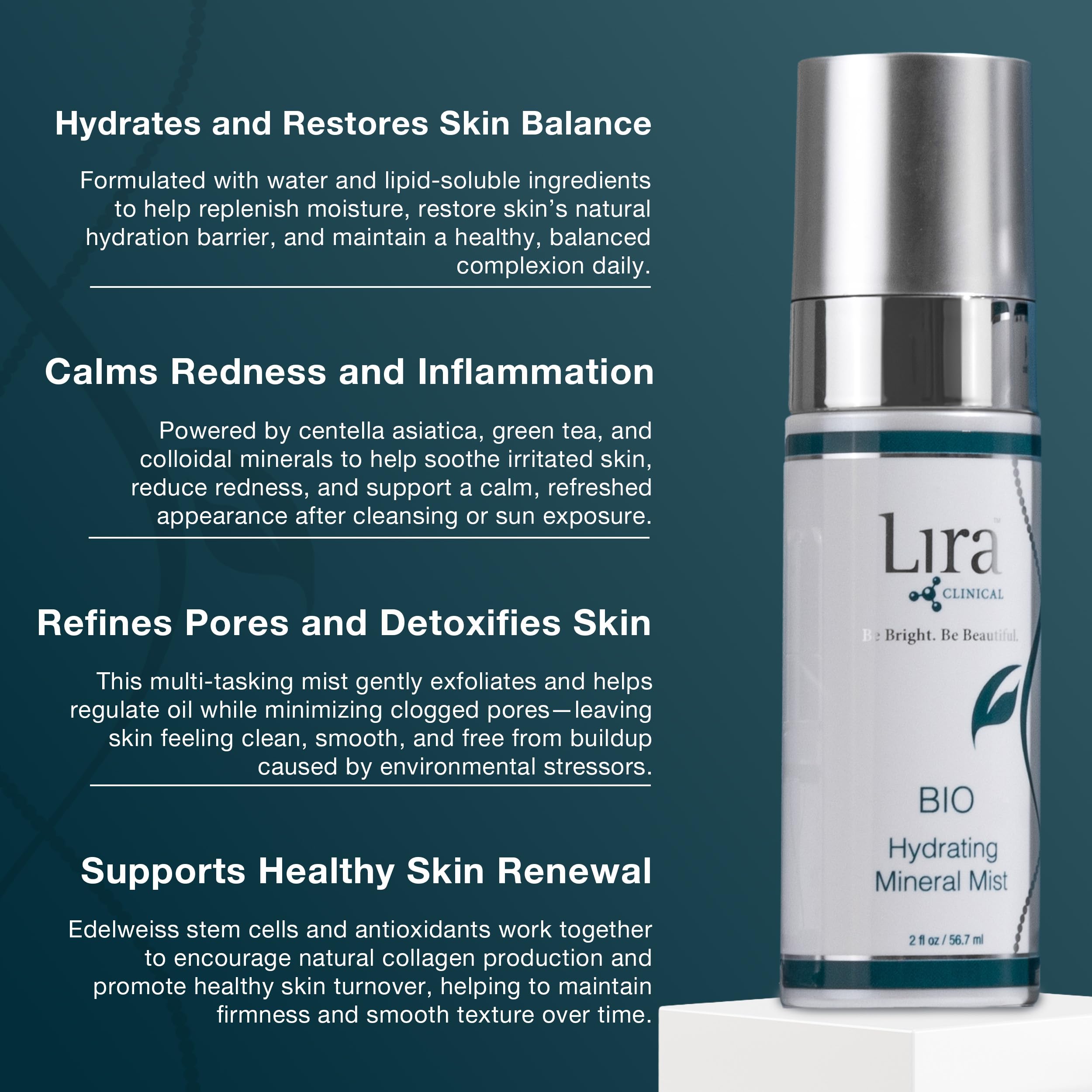 Lira Clinical BIO Hydrating Mineral Mist handy during travel for mid-day hydration.
