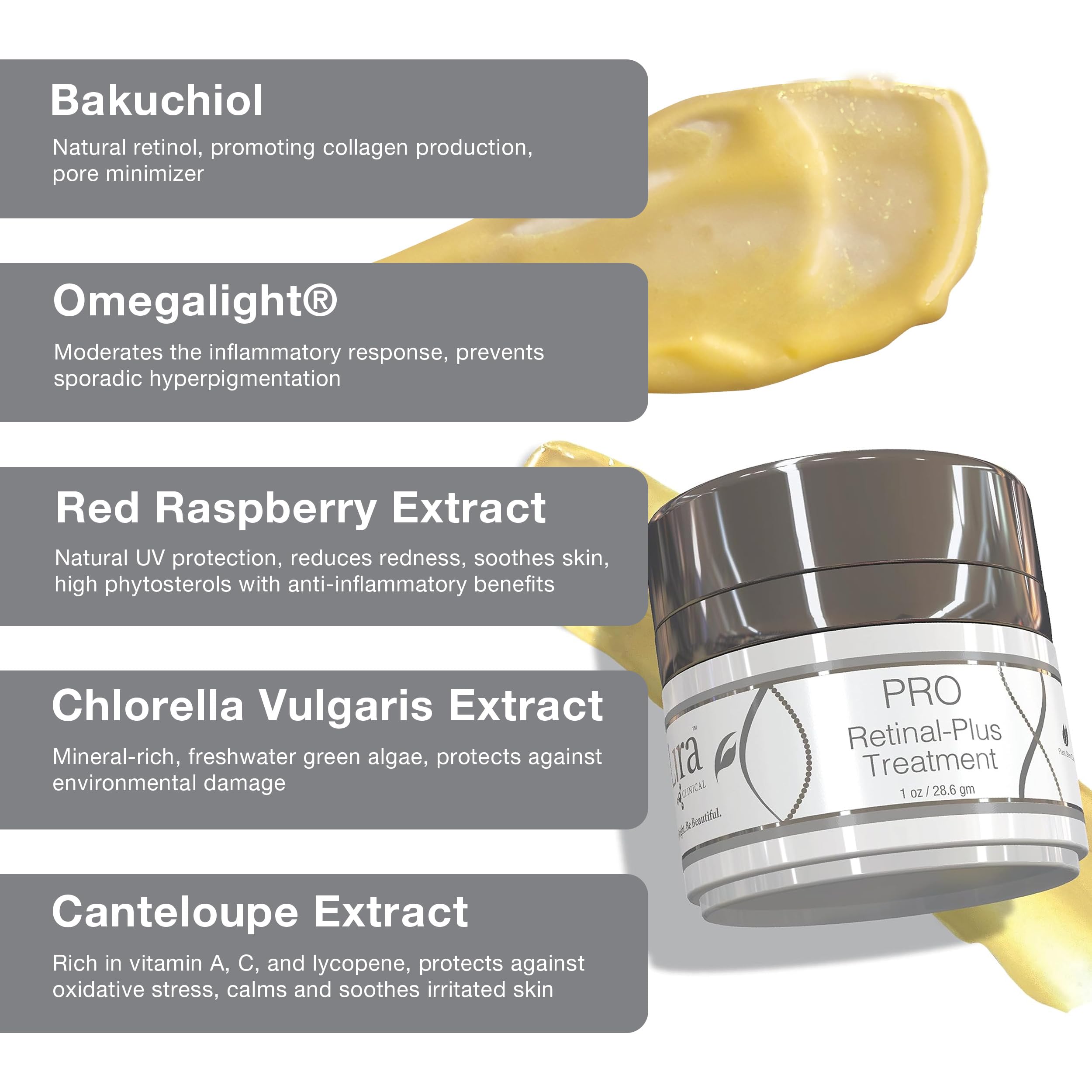 Lira Clinical PRO Retinal-Plus hyaluronic-acid gloss on packaging hints at hydration benefits for plump skin.