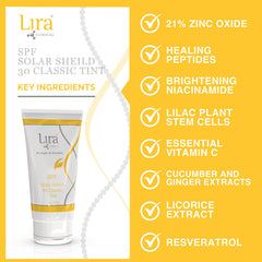 Lira Clinical Solar Shield 30 Classic Tint texture close-up on skin.