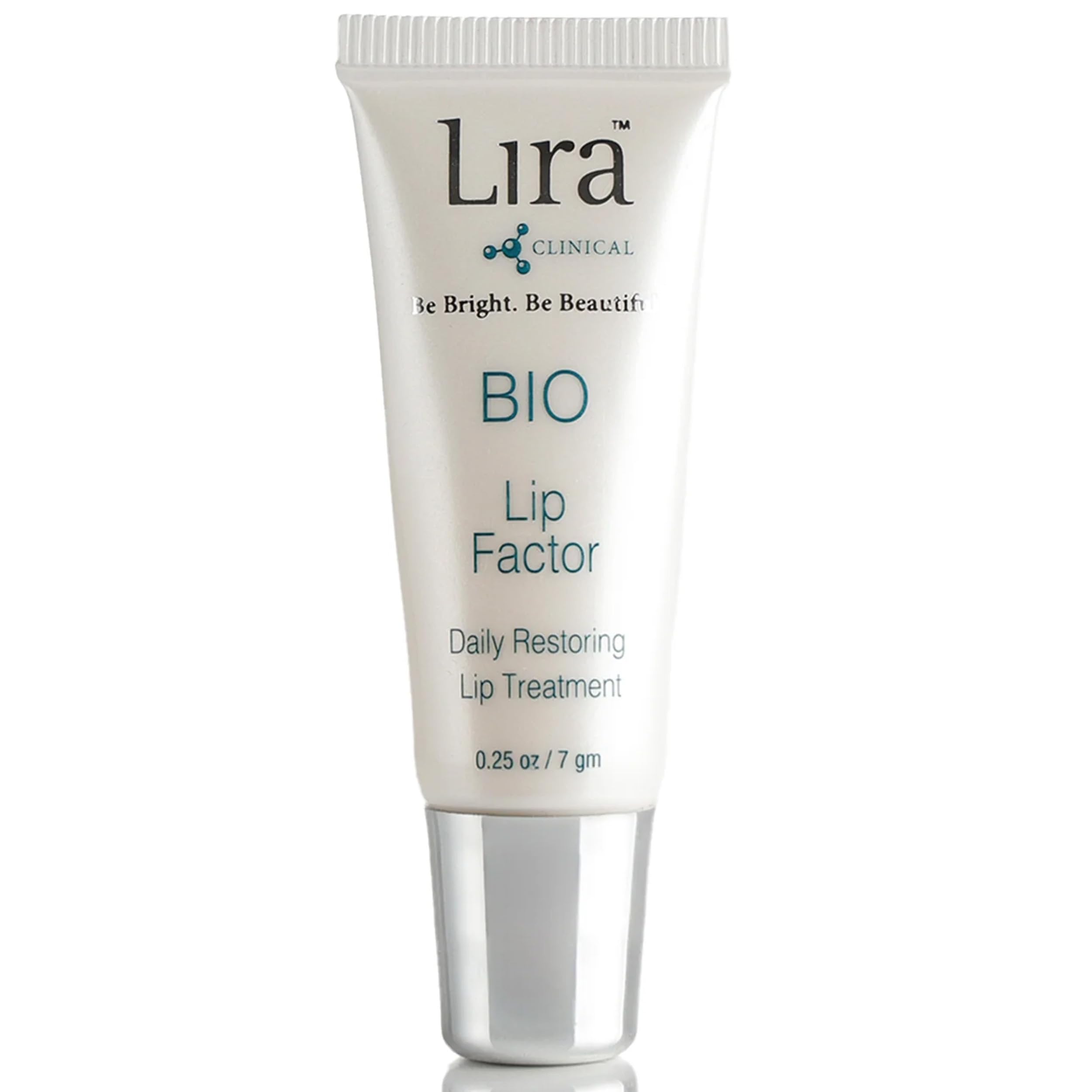 Lira Clinical BIO Lip Factor balm jar angled to show smooth hydration and texture