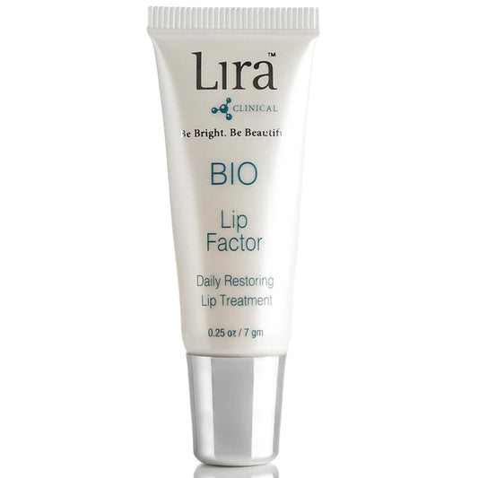 Lira Clinical BIO Lip Factor balm jar angled to show smooth hydration and texture