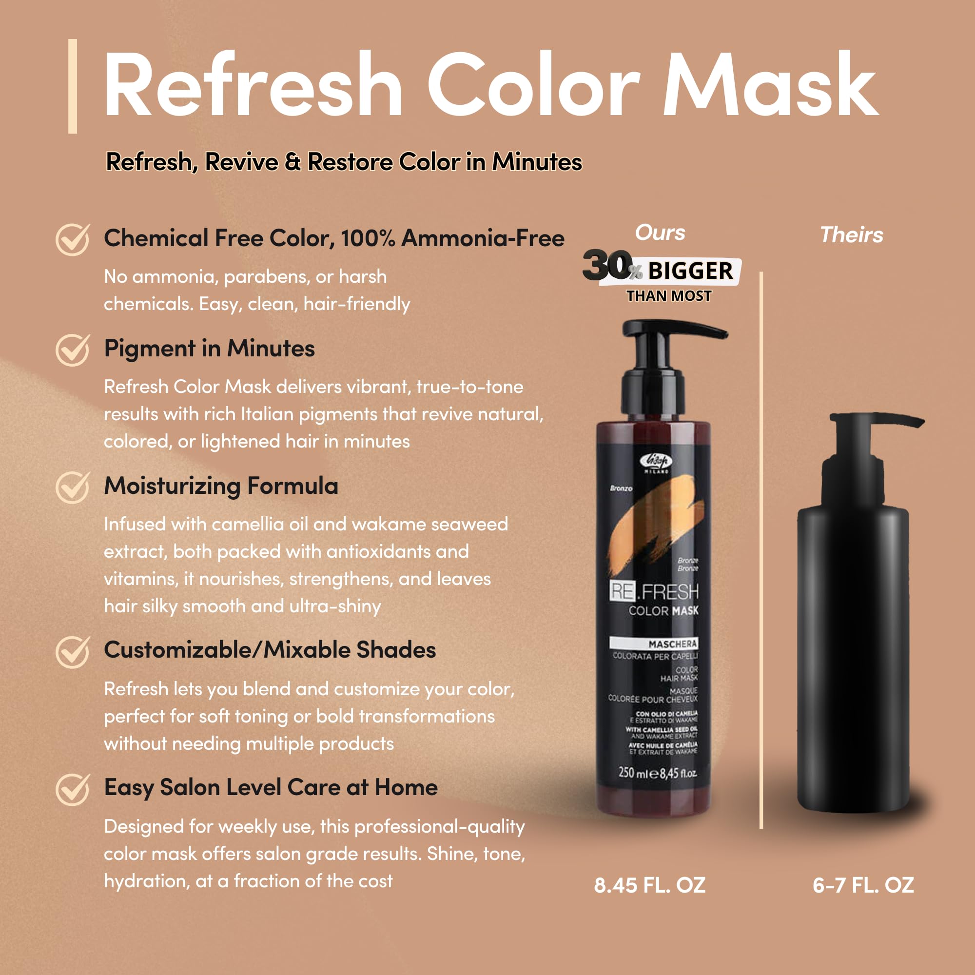 Lisap Color Depositing Hair Mask Sand ingredients list featuring camellia oil for moisture.