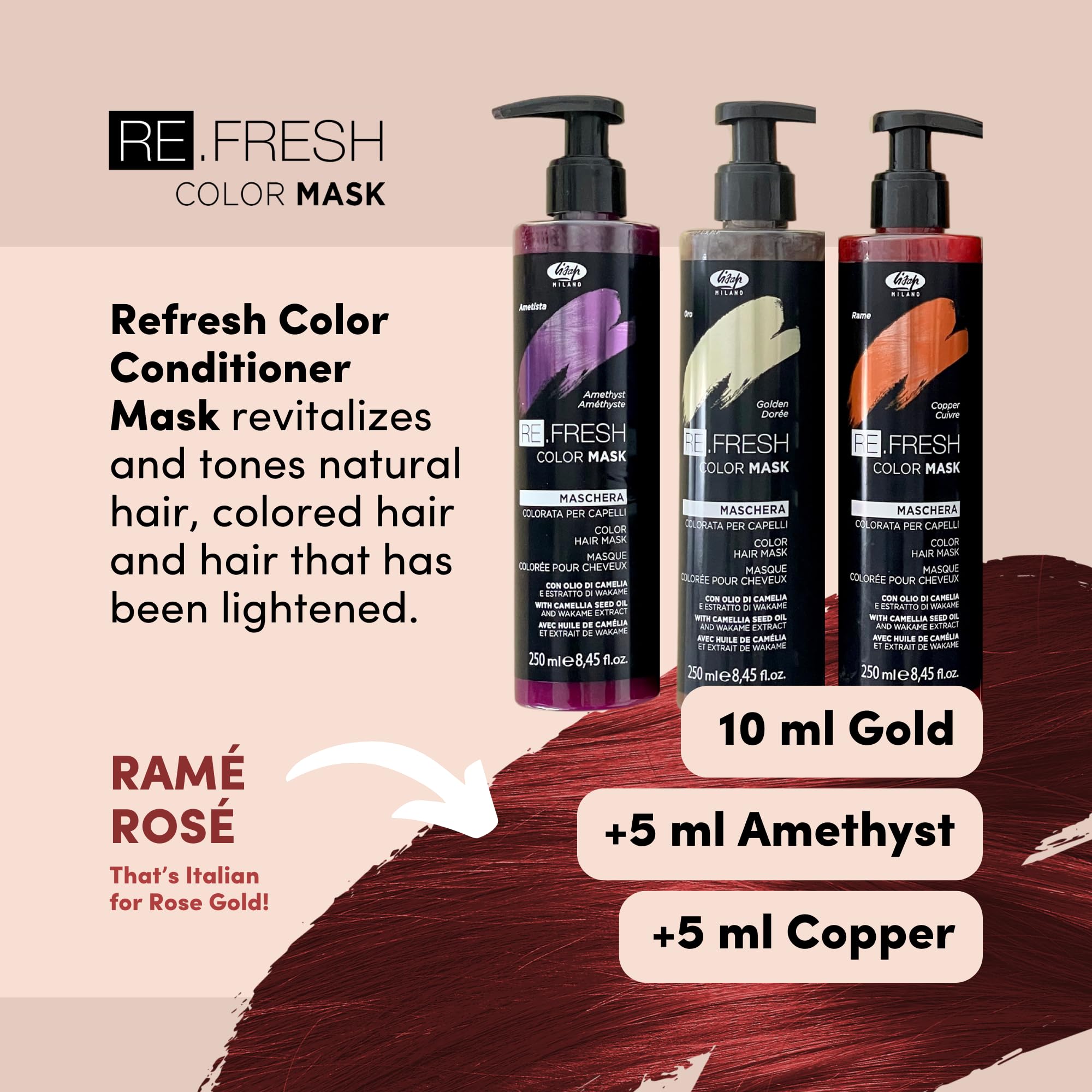 Lisap Color Depositing Hair Mask Sand packaging highlights sustainable Italian expertise.