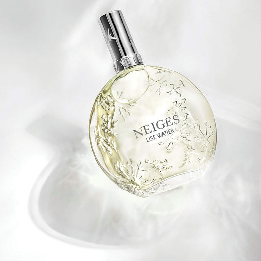Lise Watier Neiges bottle cap close-up, hinting at premium fragrance experience