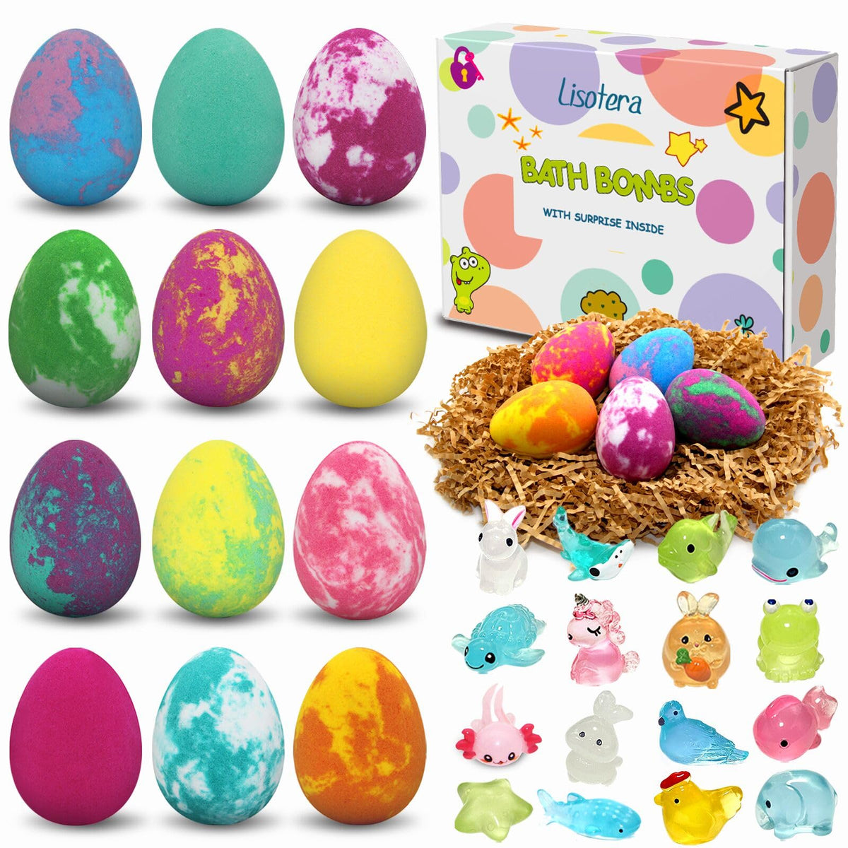 Lisotera Dino Egg bath bomb collection reveals a surprise toy during a fragrant bath.