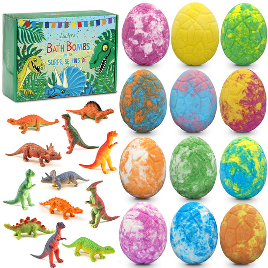 Lisotera Easter bath bombs with colorful dino eggs for kids' bath time.