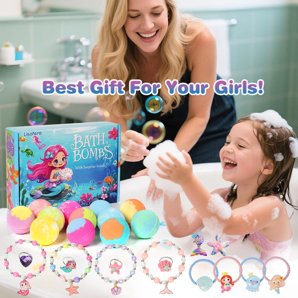 Lisotera kids bath time with mermaid theme and toys