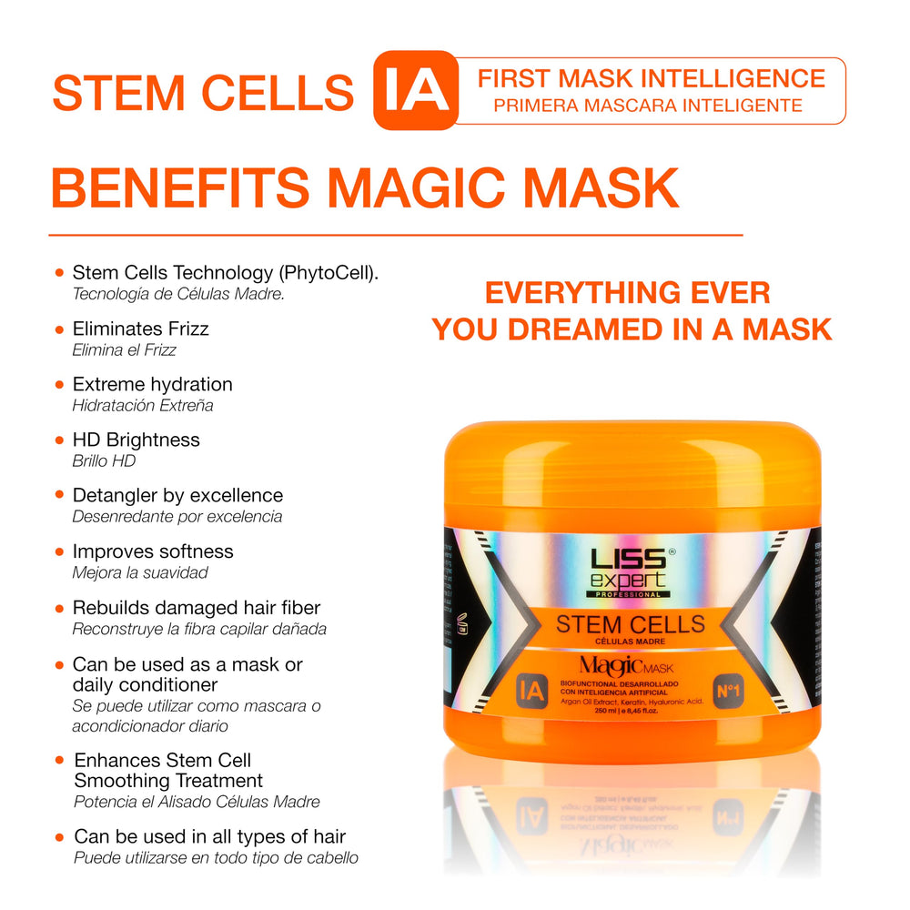 Liss Expert Magic AI Mask jar delivering intensive repair for damaged strands.