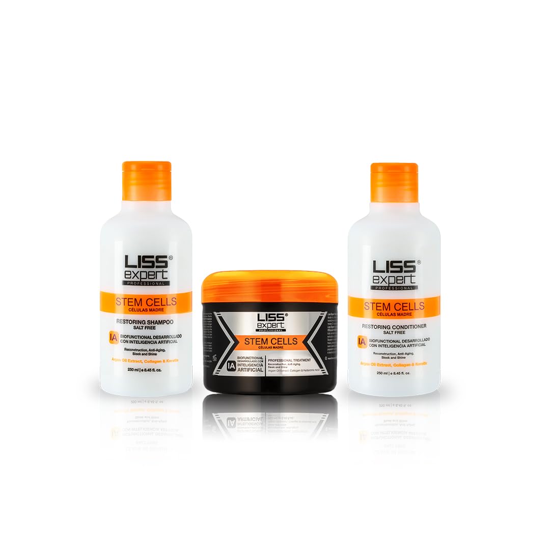 Liss Expert Stem Cells Smoothing Treatment bottle close-up for frizz control.