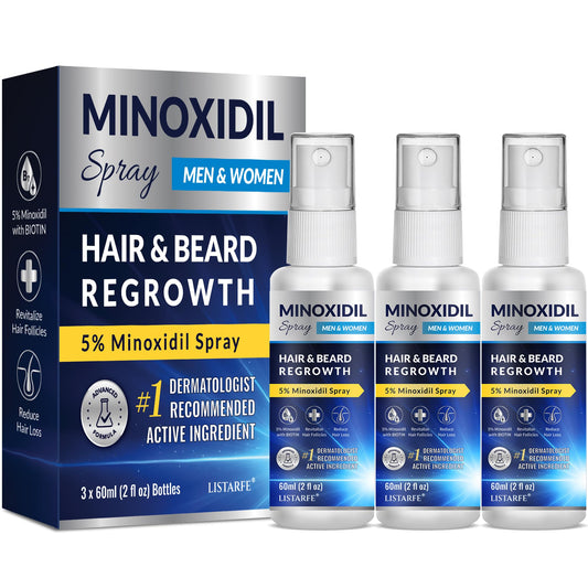Listarfe 5% Minoxidil spray three-pack bottle boosts potential hair growth