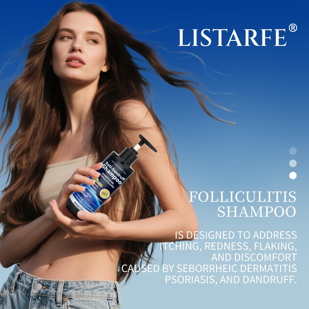 Listarfe Dandruff Shampoo ingredients on label highlighting plant based formula