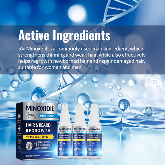 Listarfe minoxidil spray bottle for men and women promoting fuller-looking hair
