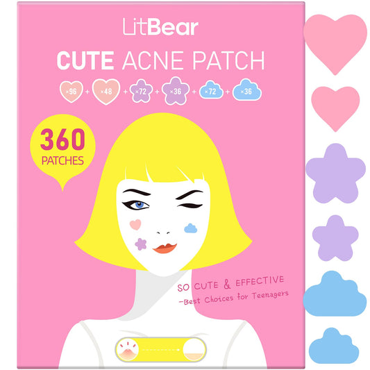 LitBear heart-shaped pink patch on skin for discreet blemish protection