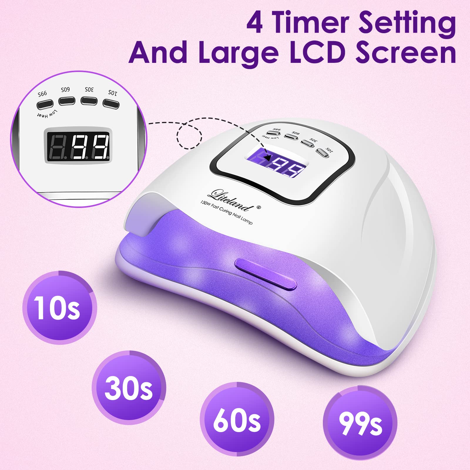 Liteland UV Nail Lamp top view showing four timers for precise curing control
