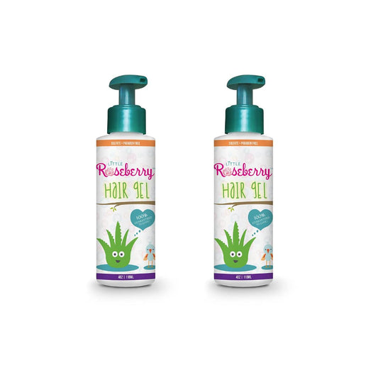 Little Roseberry 2-pack hair gel bottles for kids with gentle hold.
