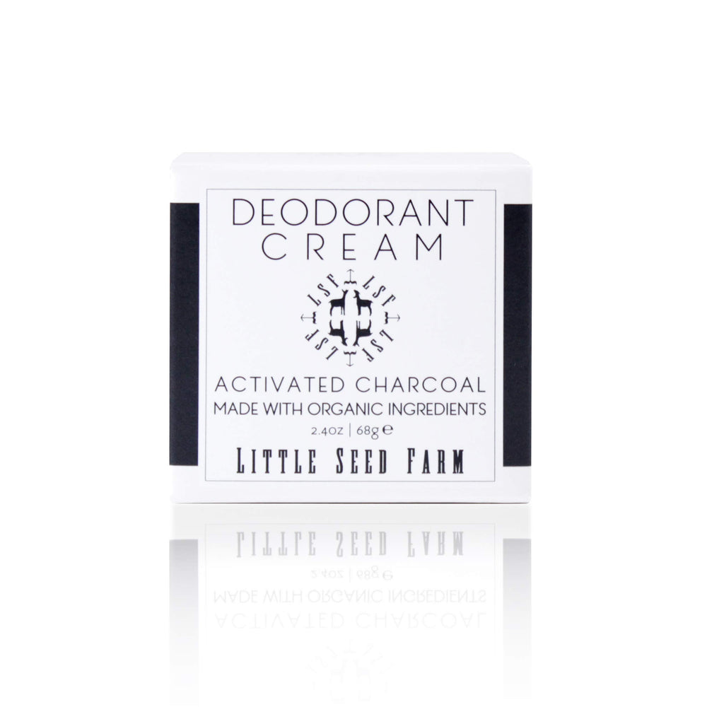 Little Seed Farm activated charcoal deodorant cream jar for long-lasting freshness.