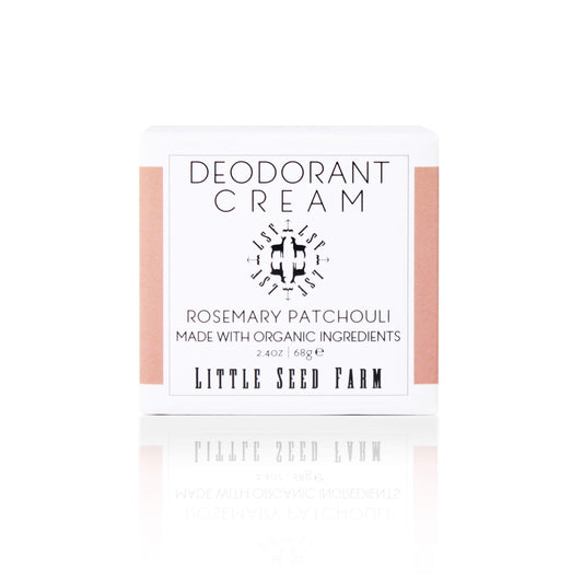 Little Seed Farm deodorant cream jar front view with rosemary patchouli scent for gentle freshness