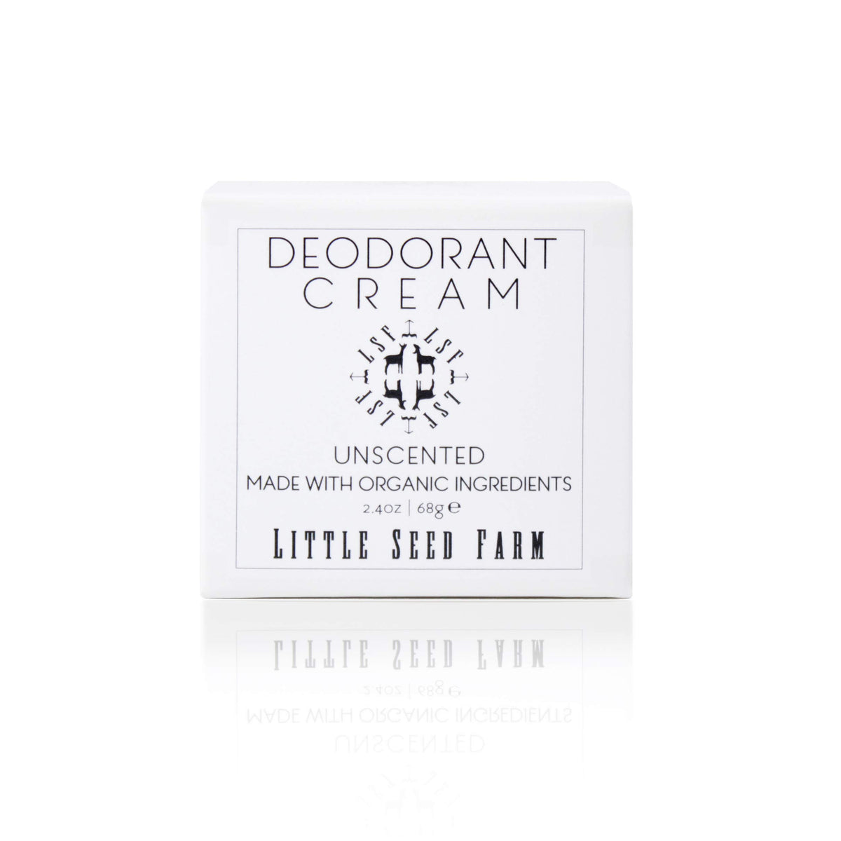 Little Seed Farm unscented deodorant cream jar with smooth texture for all-day freshness.