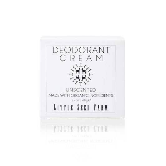 Little Seed Farm unscented deodorant cream jar with smooth texture for all-day freshness.