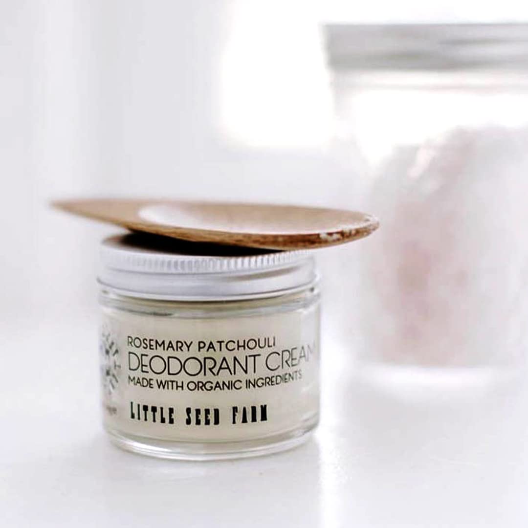 Free wooden scoop included with Little Seed Farm deodorant jar for hygienic use