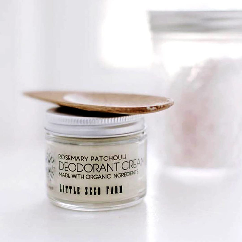 Free wooden scoop included with Little Seed Farm deodorant jar for hygienic use