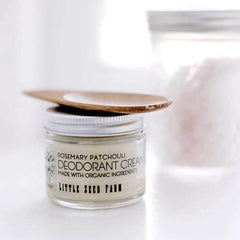 Free wooden scoop included with Little Seed Farm deodorant jar for hygienic use