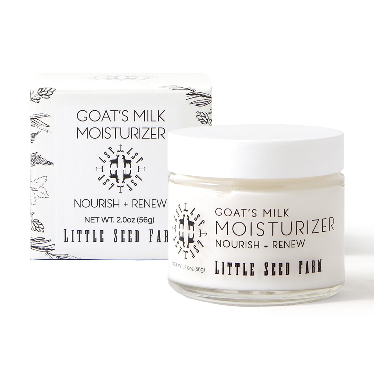 Little Seed Farm Goat's Milk Face Moisturizer bottle close-up for daily hydration.